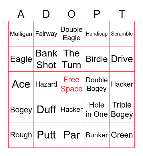 AHS Golf Classic BINGO Card