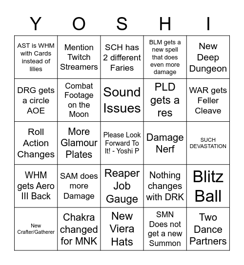 FFXIV Live Letter Bingo Card