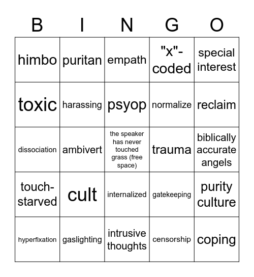 words terminally online people regularly misuse bingo Card