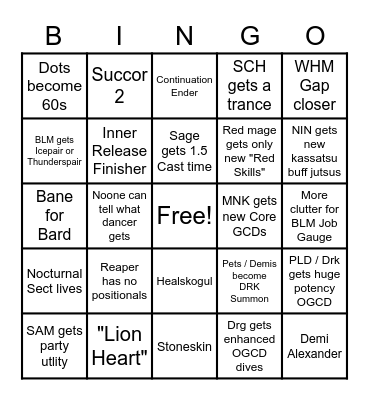 Endwalker Job Video Bingo Card