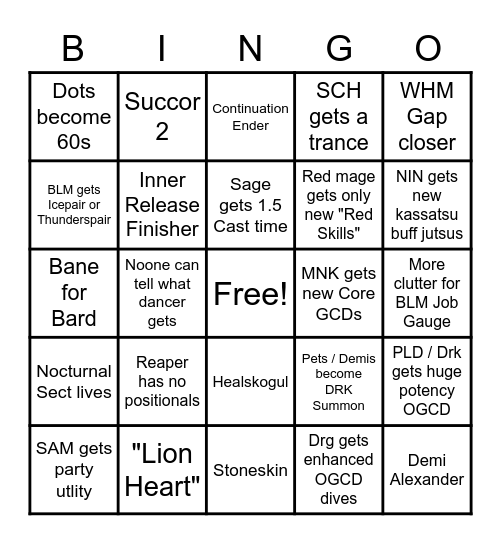 Endwalker Job Video Bingo Card