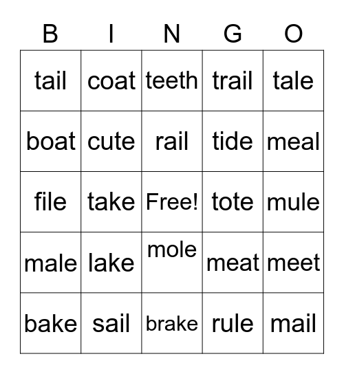 Long Vowels Bingo Card