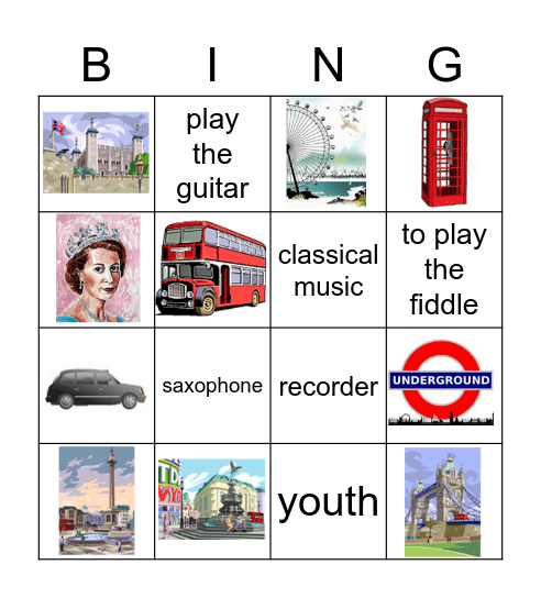 Music and London sights Bingo Card