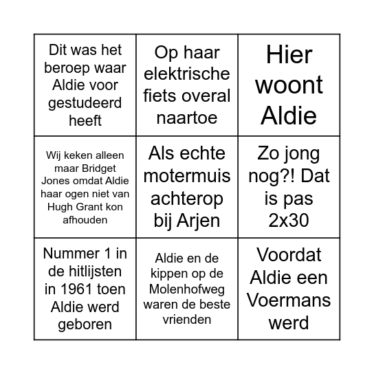 Aldie's muziekbingo Card