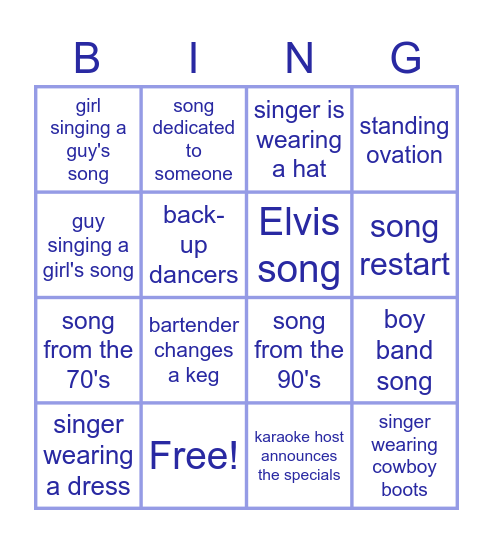 Karaoke Bing Bingo Card