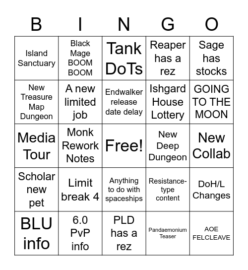 Flynn's FFXIV Bingo Card Bingo Card