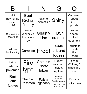 Bumbler Bingo Card
