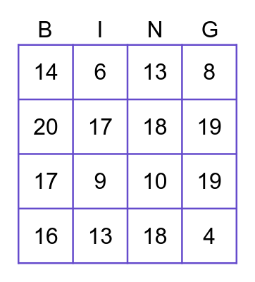 Number Bingo Card