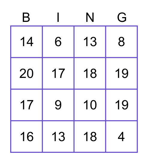 Number Bingo Card