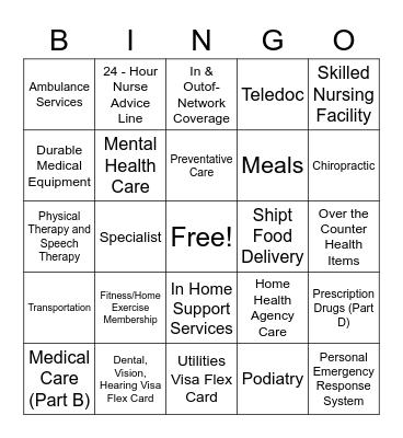 Medicare Bingo Card
