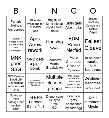 Yoshida Please Spare us Bingo Card