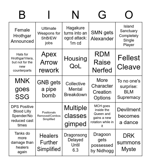 Yoshida Please Spare us Bingo Card