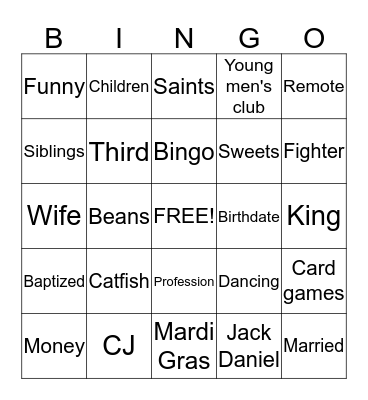 All About CJ Bingo Card
