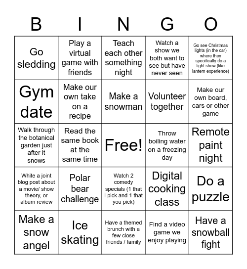 Winter Date Bingo Card