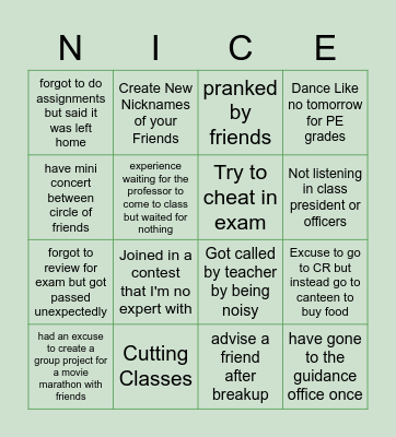 Personality Bingo Card