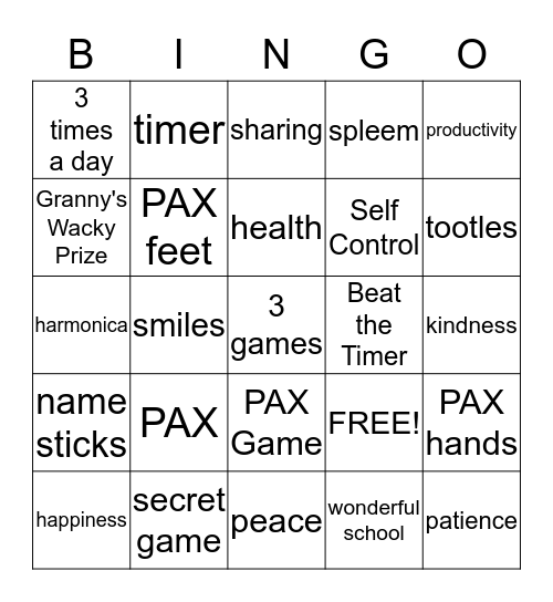 PAX  Bingo Card