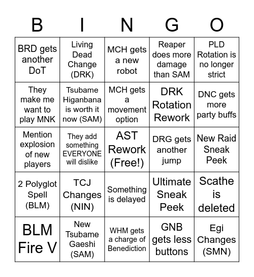 Endwalker Job Trailer Live Letter Bingo Card