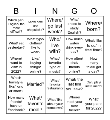 Personalised Qs Bingo Card