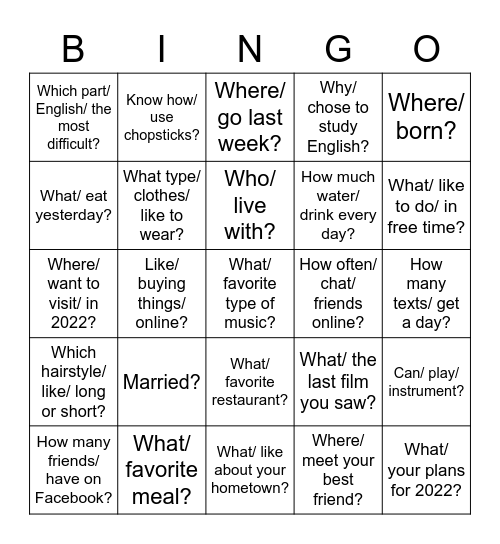 Personalised Qs Bingo Card