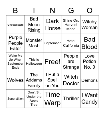 Fall/Halloween Bingo Card