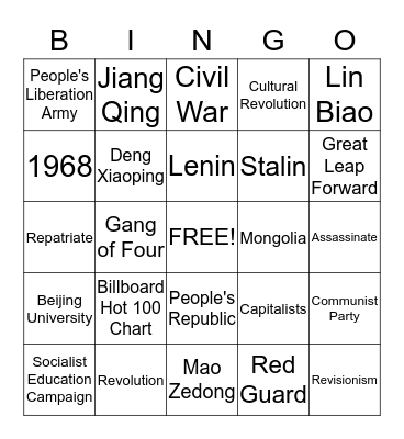 Cultural Revolution Bingo Card