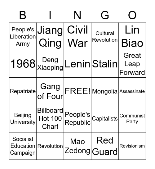 Cultural Revolution Bingo Card