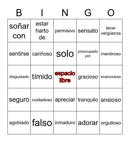 esp3 Lección 1 pág. 16 Bingo Card