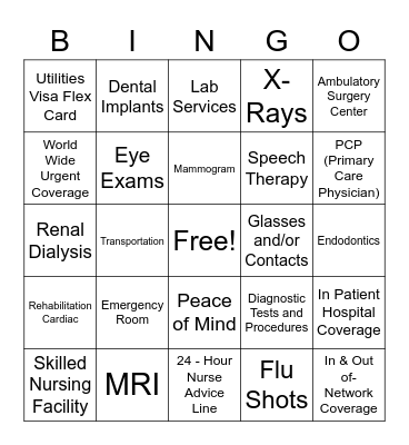 Medicare Bingo Card