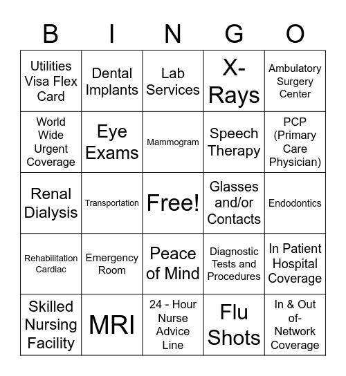 Medicare Bingo Card