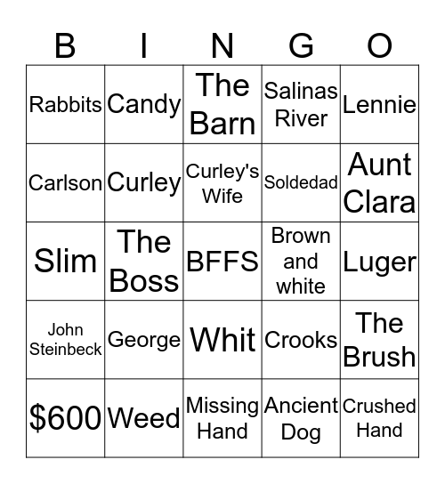Of Mice and Men Bingo Card