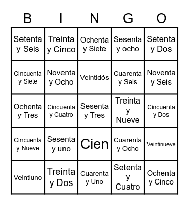 Números 20-100 Bingo Card