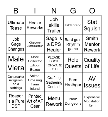 FFXIV Liveletter Bingo Card