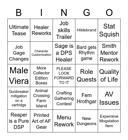 FFXIV Liveletter Bingo Card