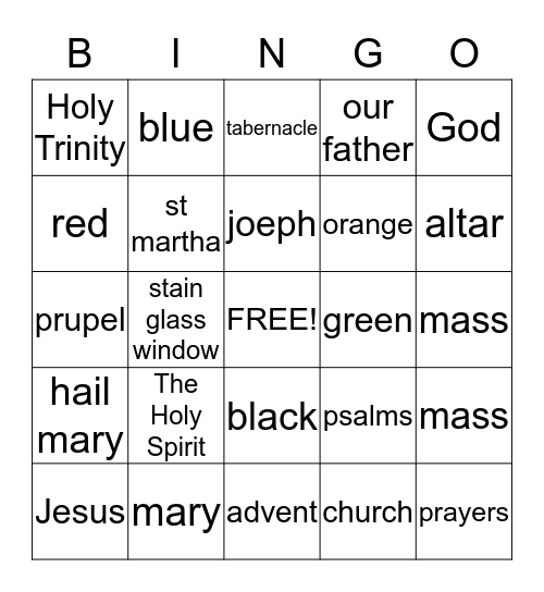 First Grade CCD Bingo Card
