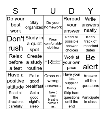 Study Bingo Card