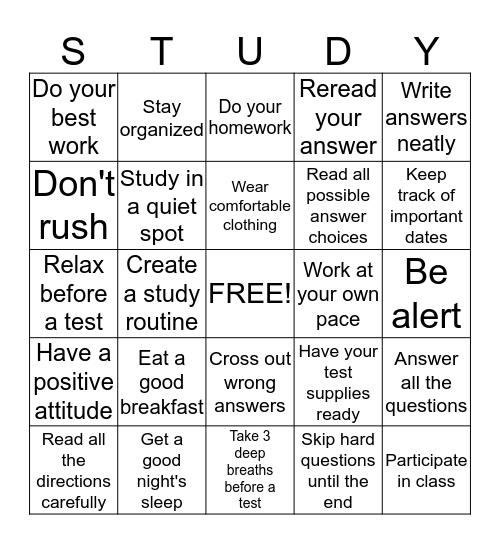 Study Bingo Card