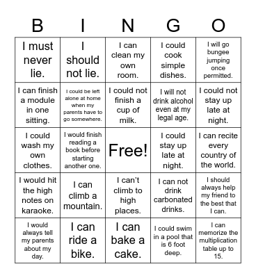 MODAL VERBS BINGO Card