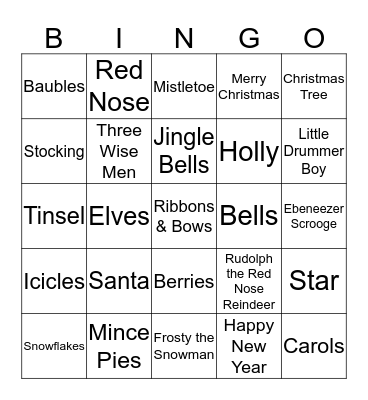 Girls Christmas Bingo Card