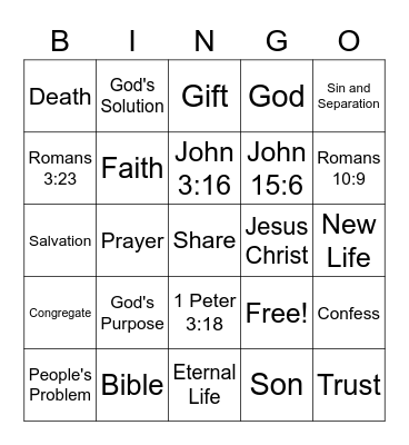God's Plan of Salvation Bingo Card