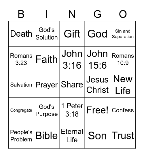 God's Plan of Salvation Bingo Card