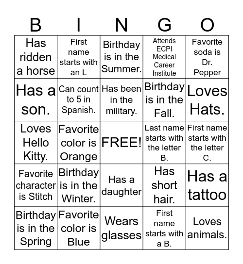 FOR 101 Bingo Card