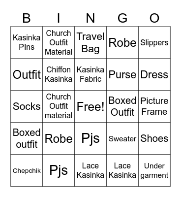 Bridal Shower Bingo Card