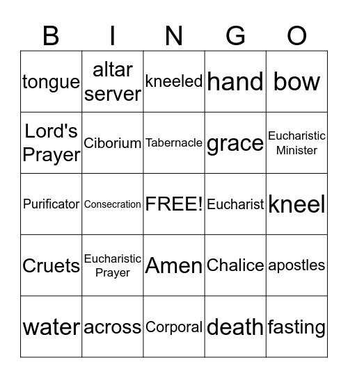 Holy Eucharist Bingo Card