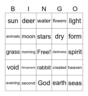 Creation Bingo Card