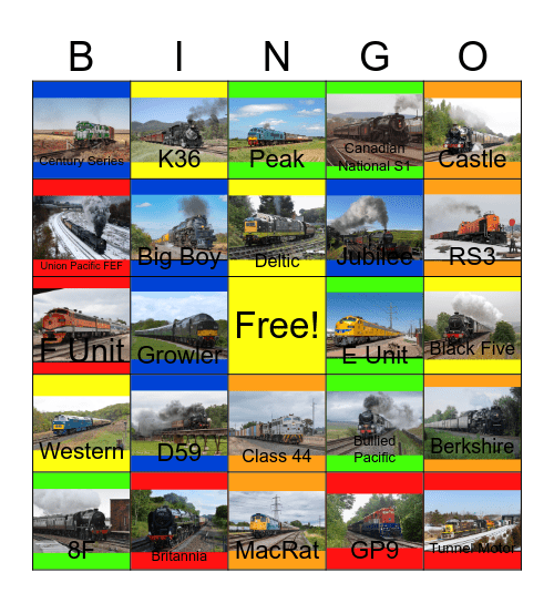 Trains:A Complete History Bingo Card