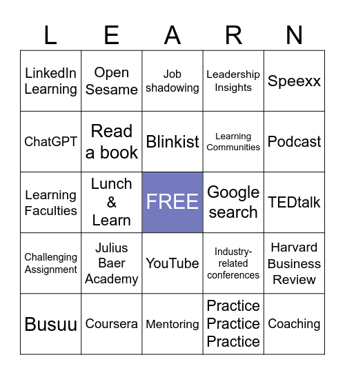 How Do You Learn? Bingo Card