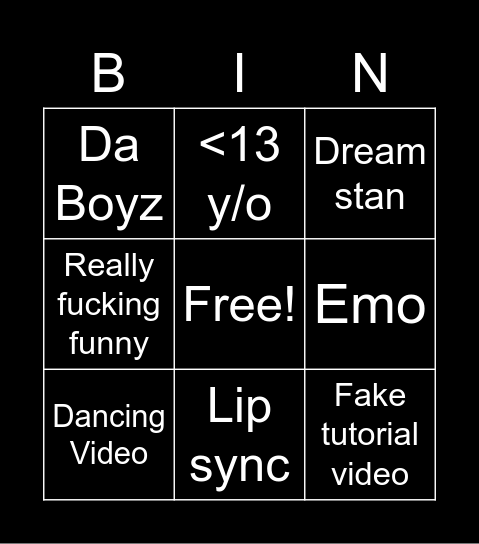 Tiktok Bingo Card