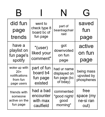 fun page bingo Card