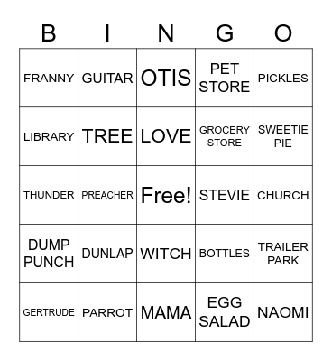 BECAUSE OF WINN DIXIE Bingo Card