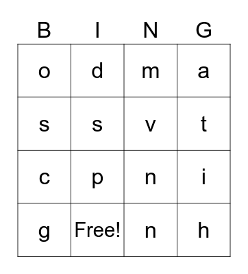 ABC Bingo-12 Bingo Card